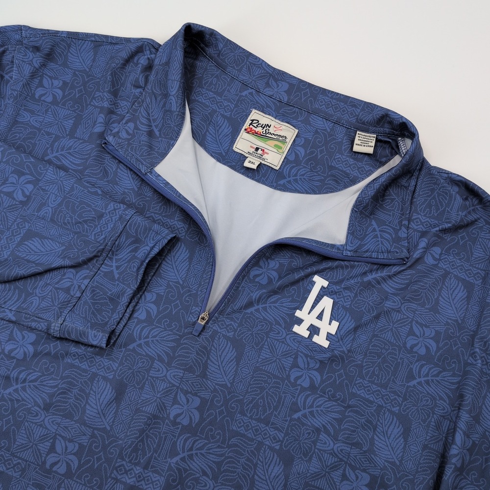 Reyn Spooner MLB LA Dodgers Qtr Zip Pullover Sz 3XL Long Sleeve Hawaiian Print